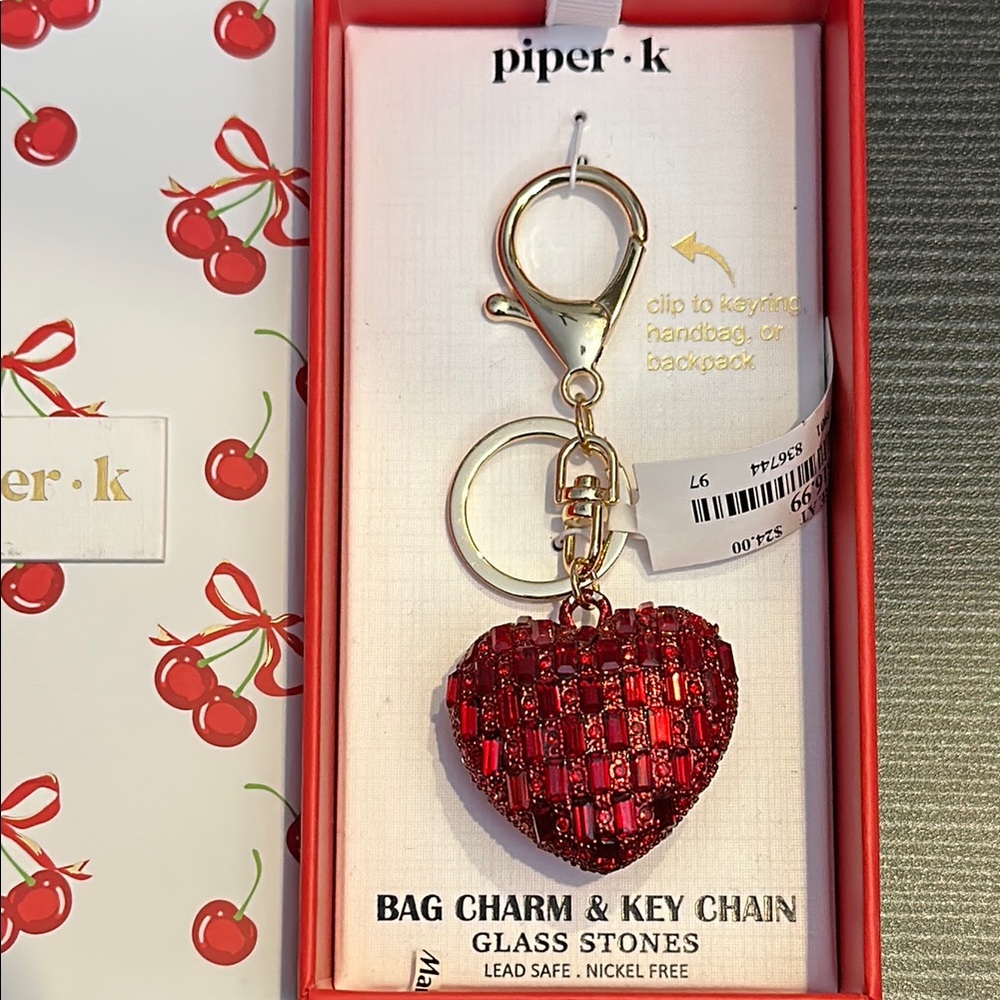 Piper K Red Heart Key & Bag Charm